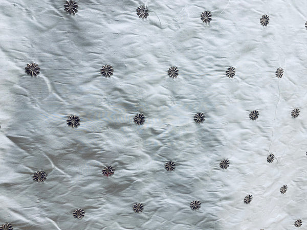 NEW! SALE! Lady Margaret 100% Silk Dupioni Taffeta Fabric- Velvet Grey Embroidery Floral -Light Blue - Fancy Styles Fabric Pierre Frey Lee Jofa Brunschwig & Fils