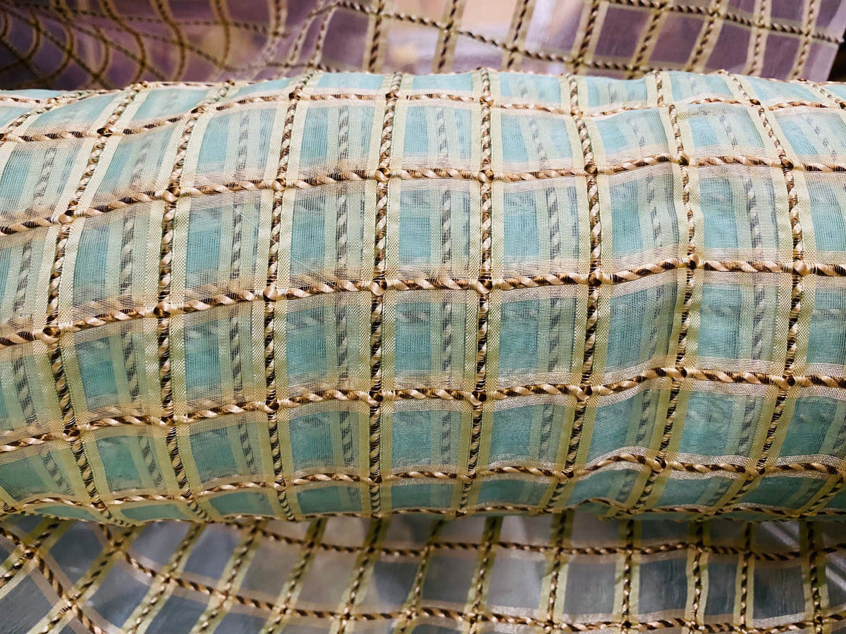 NEW Novelty Queen Iris 100% Silk Organza Sheer Embroidery Fabric- Turquoise Blue - Fancy Styles Fabric Pierre Frey Lee Jofa Brunschwig & Fils