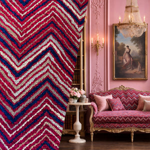 NEW! King Marko Luxury Heavyweight Upholstery Velvet Chenille Geometric Fabric - Fuchsia Red Blue - BTY - Fancy Styles Fabric Pierre Frey Lee Jofa Brunschwig & Fils