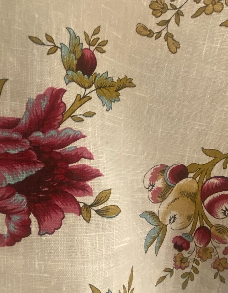 NEW! Princess Merta Novelty 100% Linen Fabric Floral - Burgundy, Gold and Natural - Fancy Styles Fabric Pierre Frey Lee Jofa Brunschwig & Fils