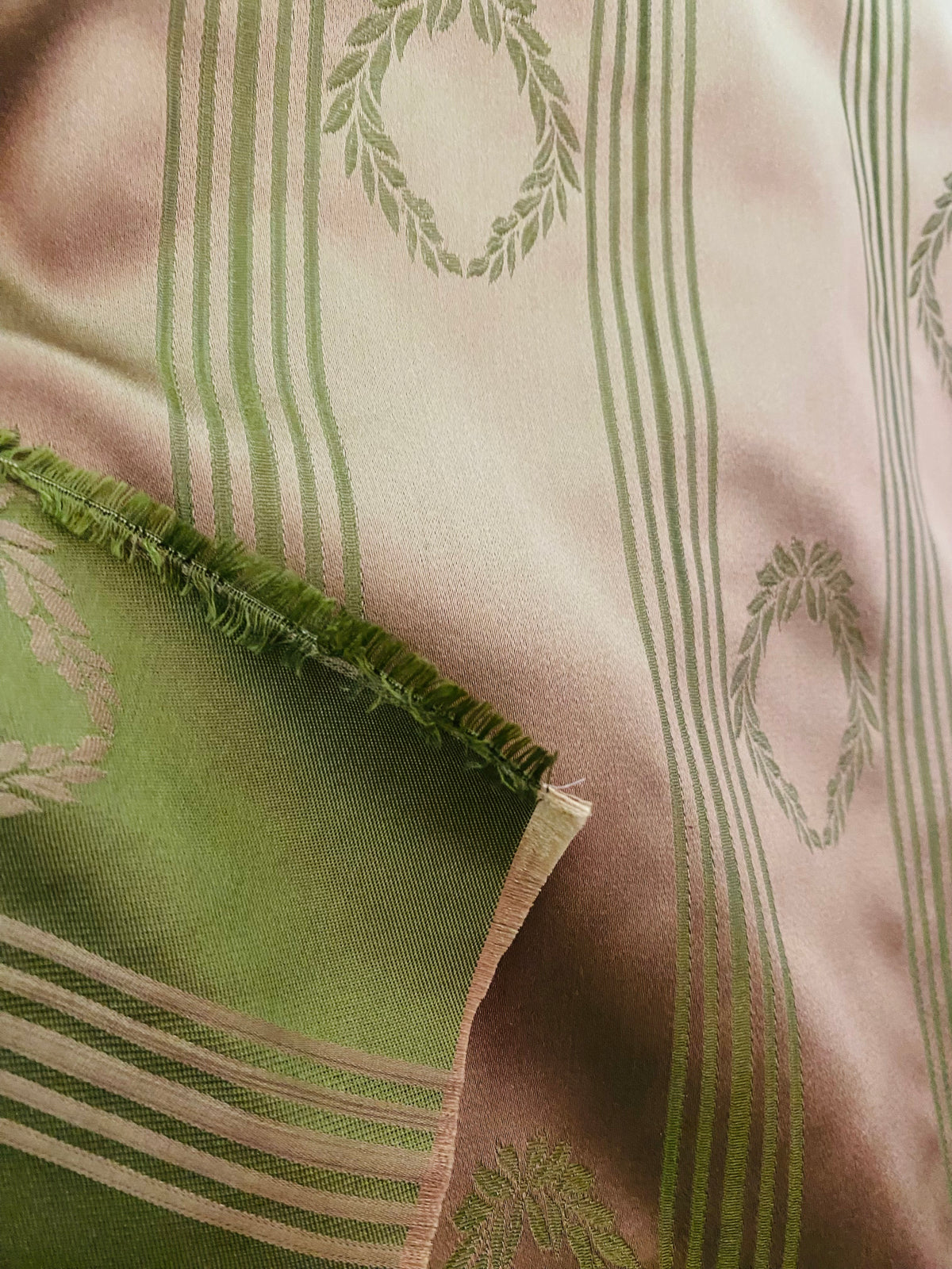 NEW! Princess Pitta 100% Silk Taffeta Novelty Jacquard Stripe Fabric- Pink and Green - Fancy Styles Fabric Pierre Frey Lee Jofa Brunschwig & Fils