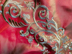 App Sale: Queen Challance 100% Silk Taffeta Fabric - Embroidered- Fire Red Iridescence