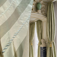 NEW Queen Marla 100% Silk Taffeta Embroidered Stripes Fabric - Pistachio Green - Fancy Styles Fabric Pierre Frey Lee Jofa Brunschwig & Fils