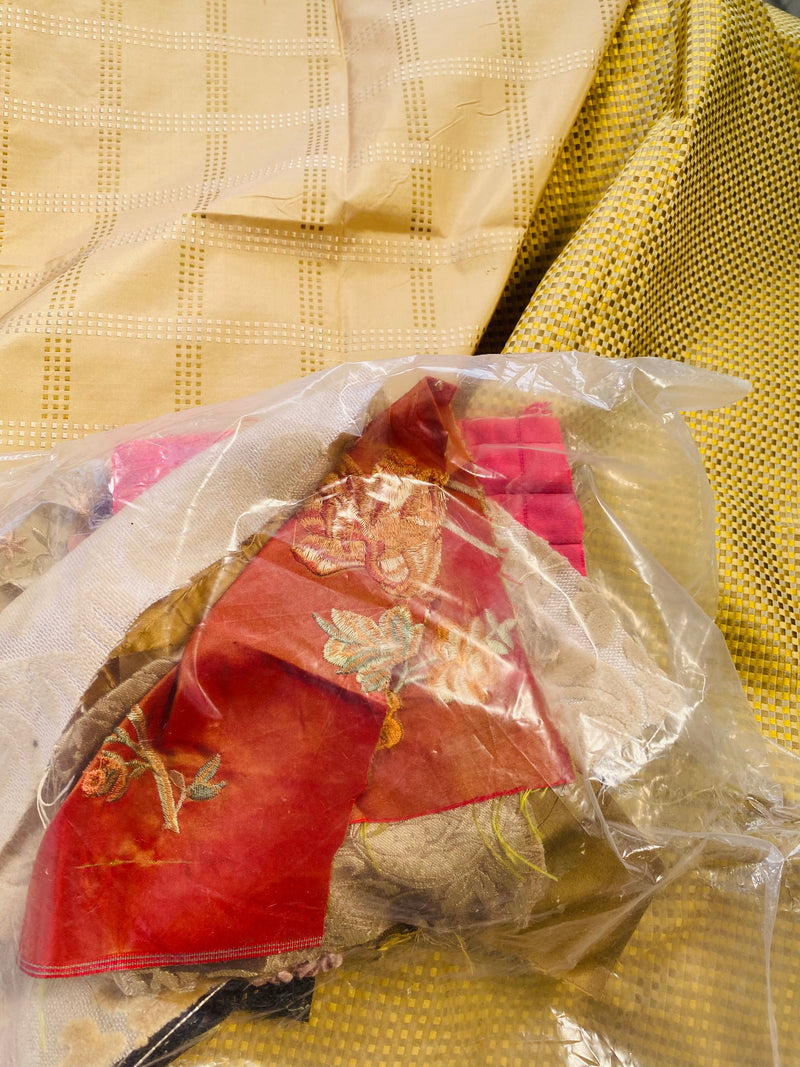 App Sale: $17 Mystery Bundle Fabric 776- 23” x 55” Lady Alyssa Basketweave Silk Taffeta + 24” x 55” Peach Gold Silk Taffeta + Bag of Silk Scraps