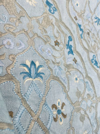 NEW! SALE! Scalamandre 100% Linen Medallion Embroidered Fabric Blue - Fancy Styles Fabric Pierre Frey Lee Jofa Brunschwig & Fils