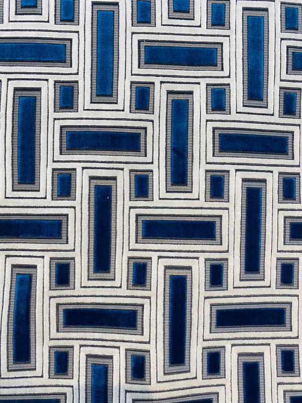 NEW! Duchess Adalyn Novelty Italian Burnout Geometric Chenille Upholstery Velvet Fabric - Royal Blue BTY - Fancy Styles Fabric Pierre Frey Lee Jofa Brunschwig & Fils