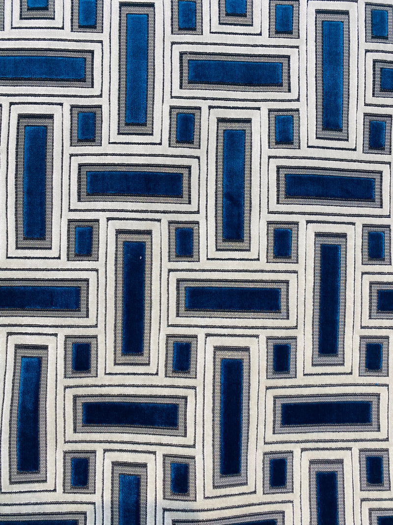 NEW! Duchess Adalyn Novelty Italian Burnout Geometric Chenille Upholstery Velvet Fabric - Royal Blue BTY