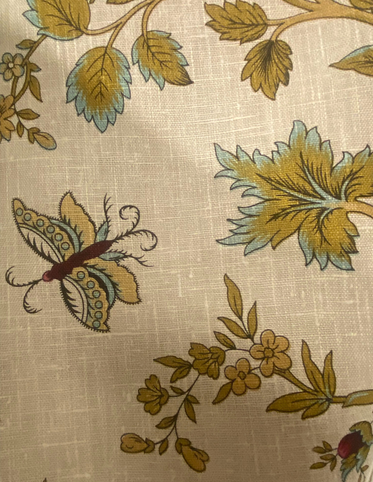 NEW! Princess Merta Novelty 100% Linen Fabric Floral - Burgundy, Gold and Natural - Fancy Styles Fabric Pierre Frey Lee Jofa Brunschwig & Fils