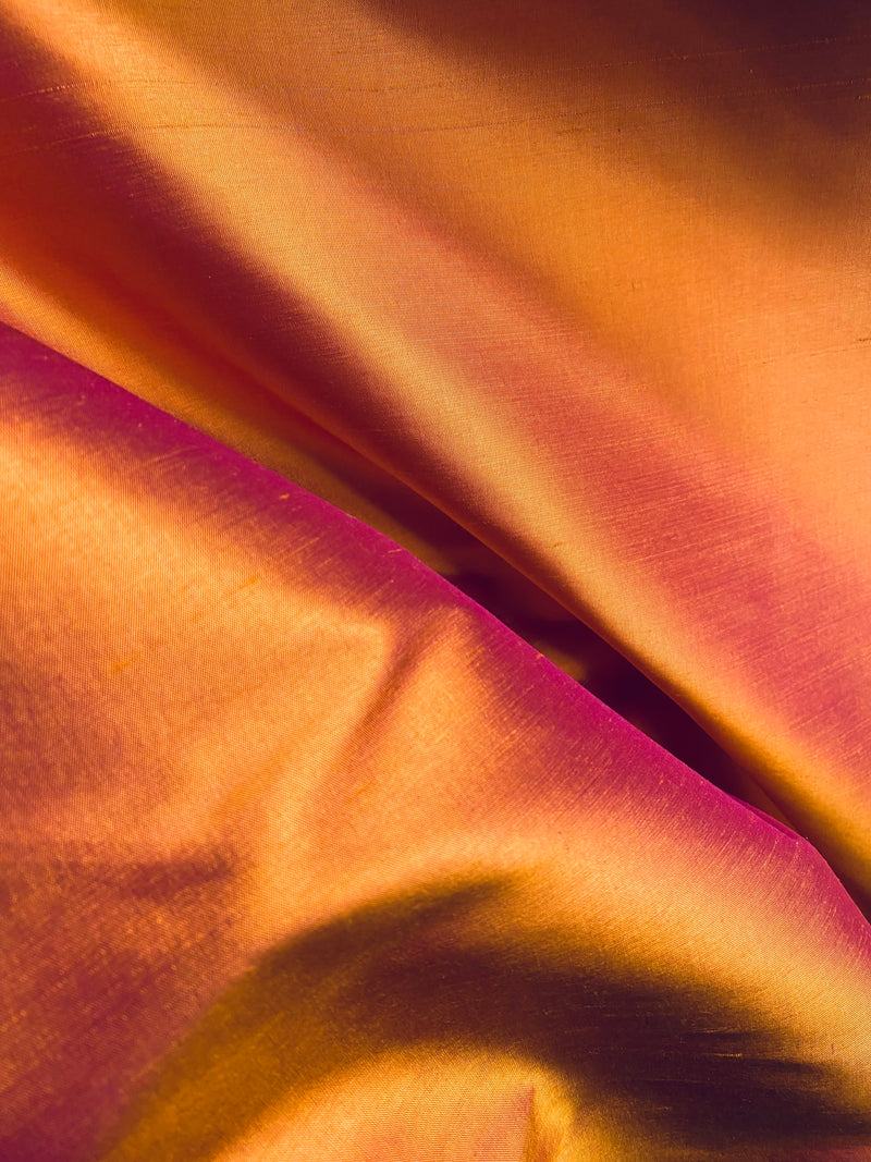 NEW Duchess Mable Designer 100% Silk Dupioni - Tangerine with Fuchsia Iridescence