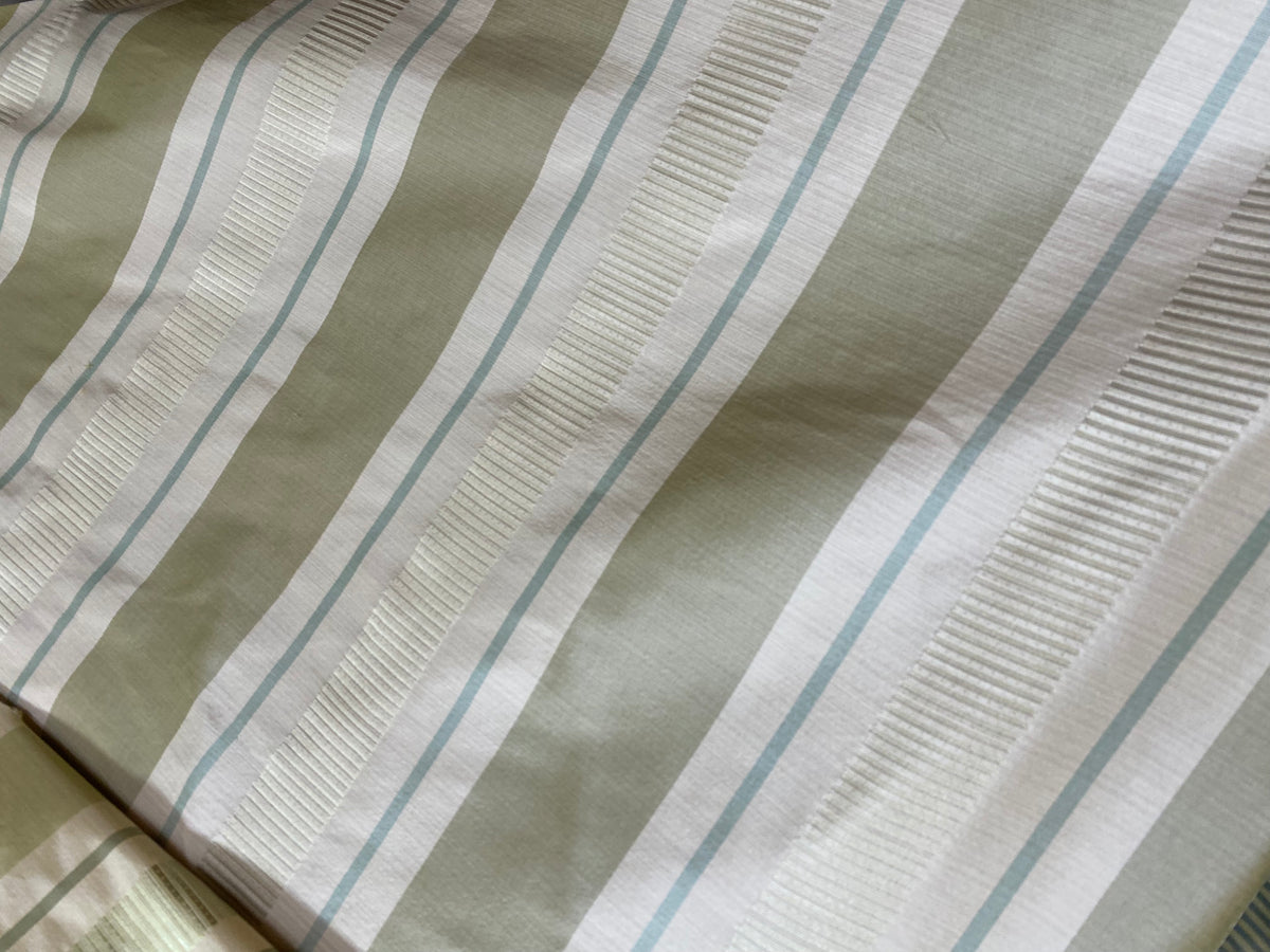 NEW Queen Sherrice 100% Silk Dupioni Ribbon Stripes Fabric - Pistachio Green and Cream with Sea Foam Blue Pinstripe - Fancy Styles Fabric Pierre Frey Lee Jofa Brunschwig & Fils