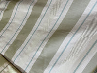 NEW Queen Sherrice 100% Silk Dupioni Ribbon Stripes Fabric - Pistachio Green and Cream with Sea Foam Blue Pinstripe - Fancy Styles Fabric Pierre Frey Lee Jofa Brunschwig & Fils