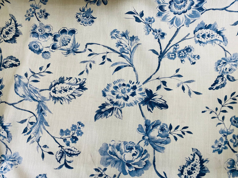 SALE! NEW! Miss Katie Designer Floral Drapery Upholstery Fabric- French Blue & Cream White