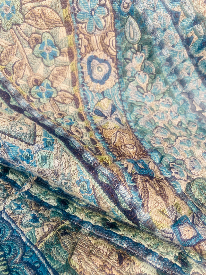 NEW Queen Lila Quilted Blanket Fabric Imported from Belgium- Upholstery & Drapery- Blue Melange
