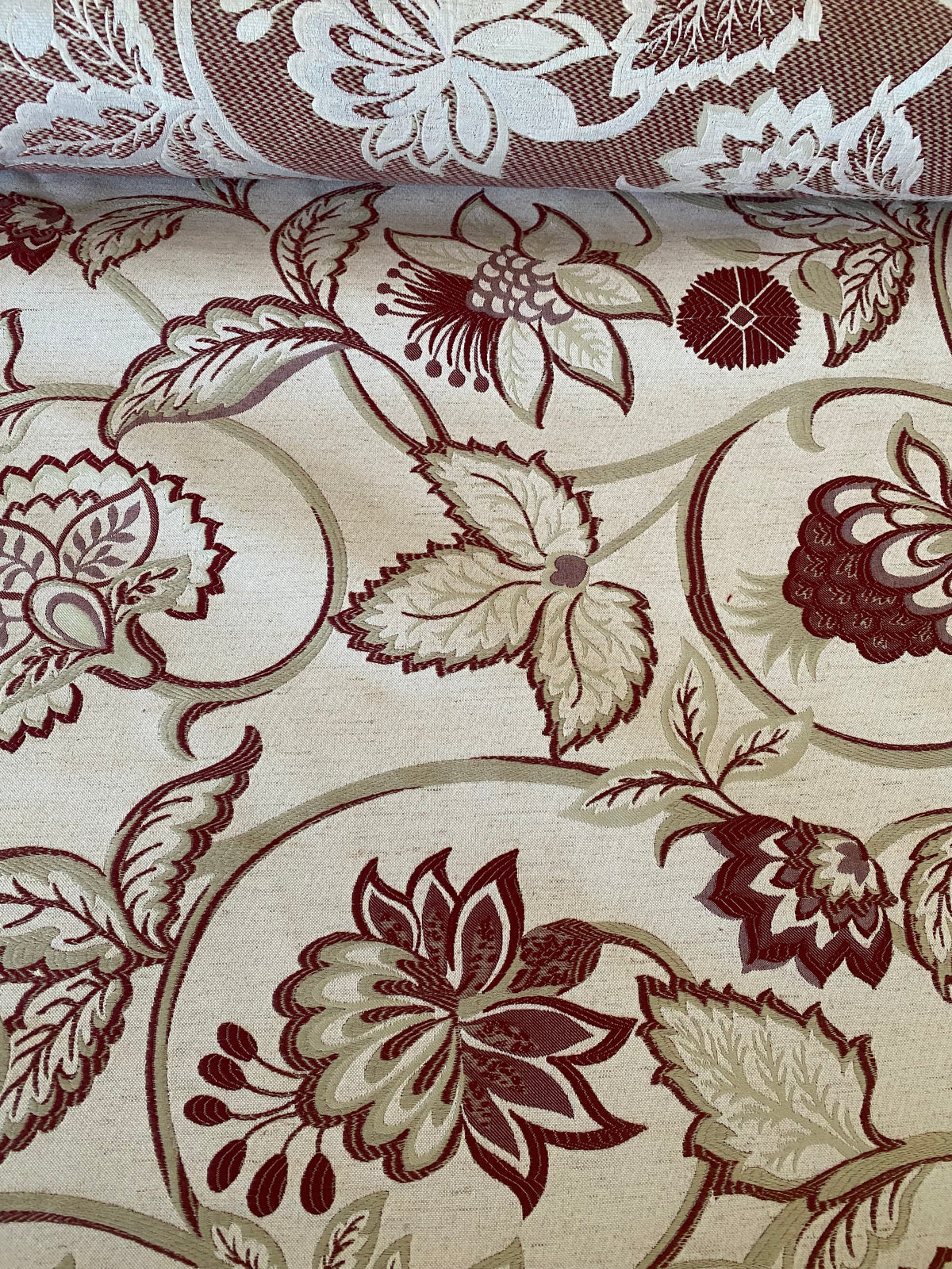 New! Sale! 50% Off 10 yard roll- Miss Florentine Brocade Floral Upholstery & Drapery Fabric- Red - Fancy Styles Fabric Pierre Frey Lee Jofa Brunschwig & Fils