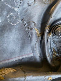 NEW Princess Primrose 100% Silk Dupioni Fabric With Crewel Floral Embroidery- Blue - Fancy Styles Fabric Pierre Frey Lee Jofa Brunschwig & Fils