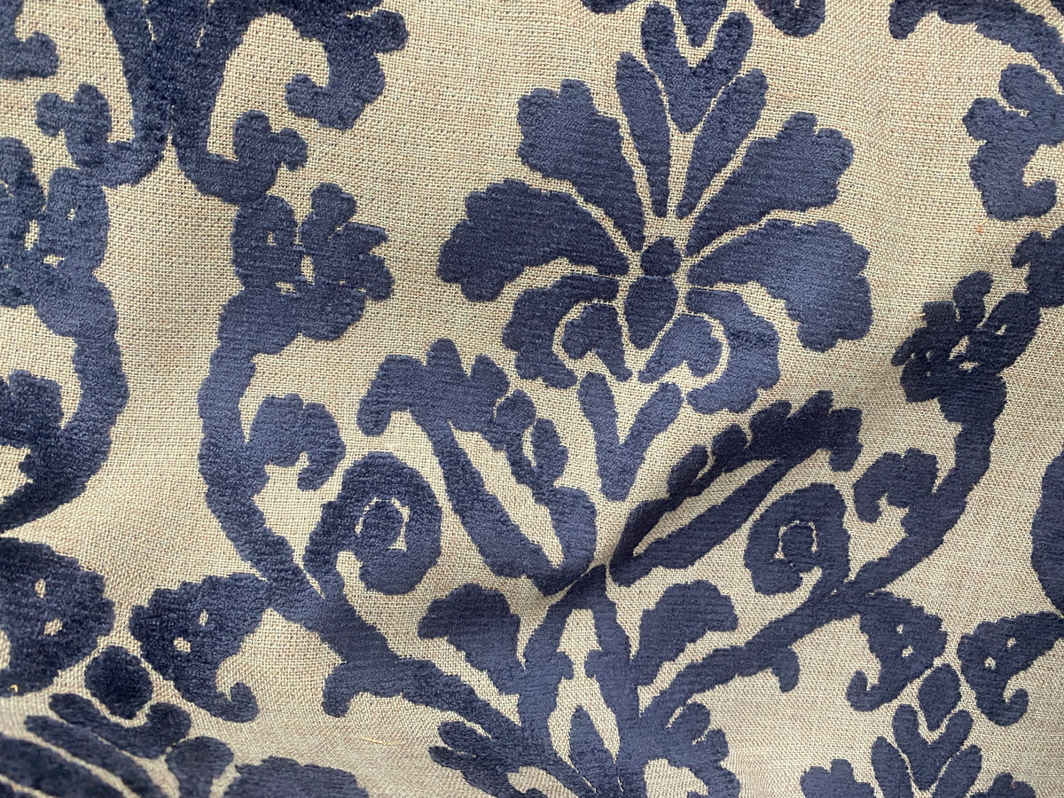 NEW! Sir Scotte Novelty Burnout Medallion Floral Velvet Fabric - Indigo Navy Blue- Upholstery - Fancy Styles Fabric Pierre Frey Lee Jofa Brunschwig & Fils