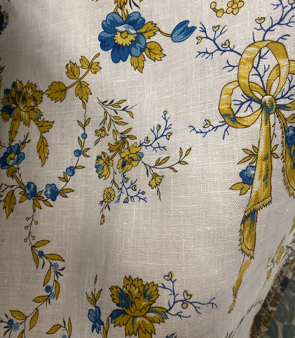 NEW! Queen Flaherty Novelty 100% Linen Fabric Floral - Natural and Blue - Fancy Styles Fabric Pierre Frey Lee Jofa Brunschwig & Fils