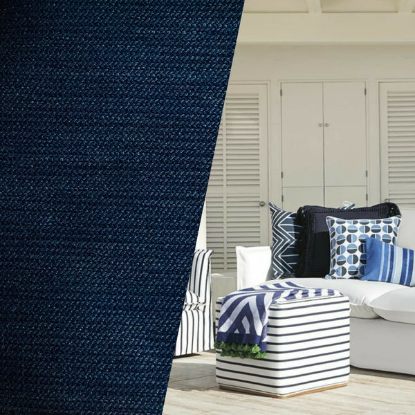 New! SUNBRELLA Navy Indigo Blue Linen Inspired Stripes Waterproof Indoor Outdoor Upholstery Fabric - Fancy Styles Fabric Pierre Frey Lee Jofa Brunschwig & Fils