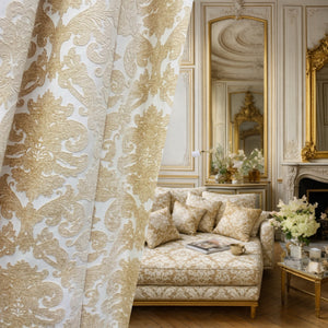 NEW King Benjamin Designer Damask Burnout Chenille Velvet Fabric - Upholstery - Cream - Fancy Styles Fabric Pierre Frey Lee Jofa Brunschwig & Fils
