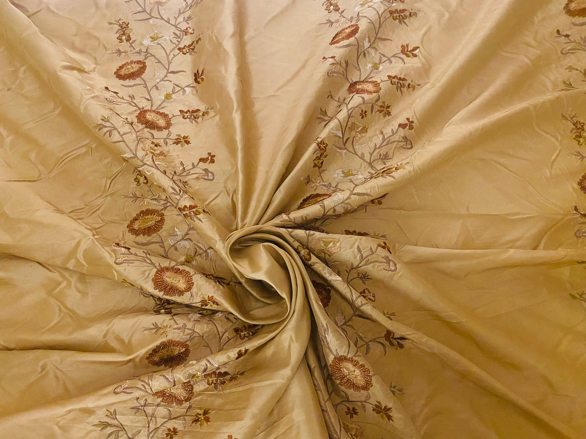NEW! Duchess Aurora Light Gold Faux Silk Embroidered Fabric - Fancy Styles Fabric Pierre Frey Lee Jofa Brunschwig & Fils