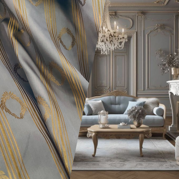 NEW! Princess Pitta 100% Silk Taffeta Novelty Jacquard Stripe Fabric- Gold and Grey - Fancy Styles Fabric Pierre Frey Lee Jofa Brunschwig & Fils