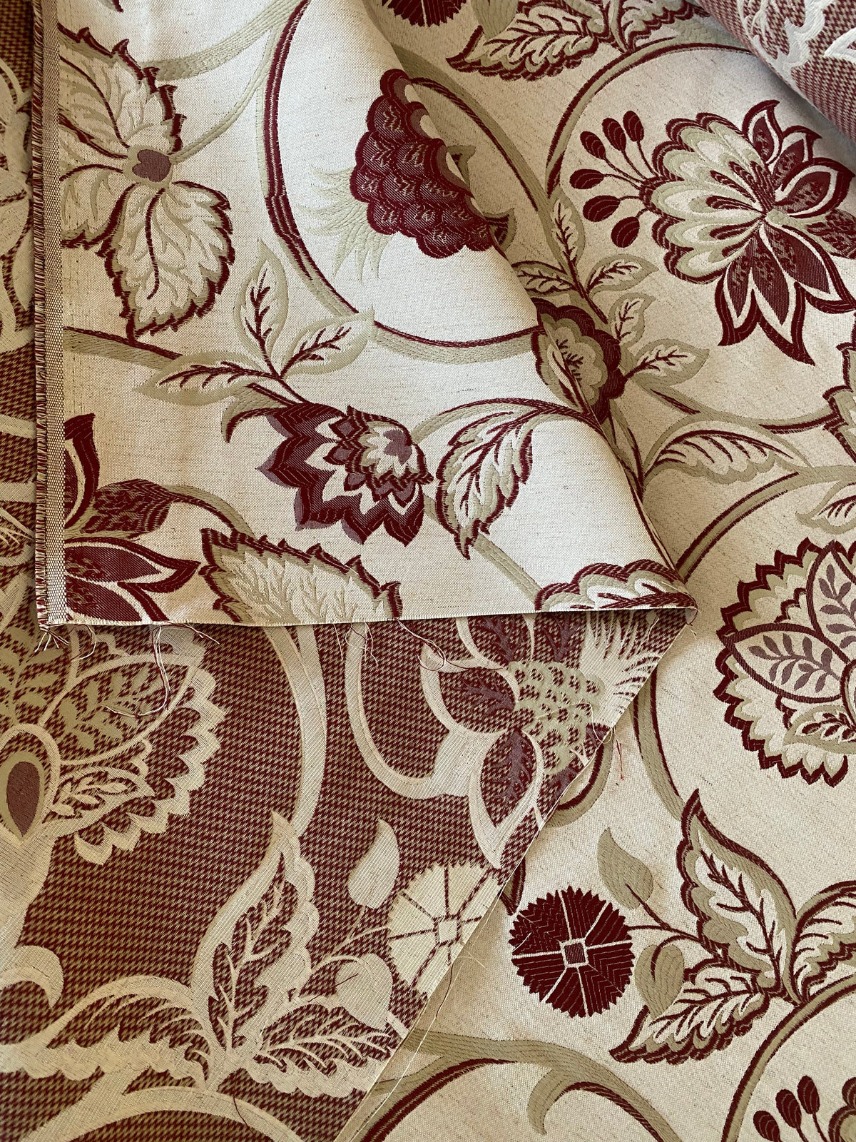 New! Sale! 50% Off 10 yard roll- Miss Florentine Brocade Floral Upholstery & Drapery Fabric- Red - Fancy Styles Fabric Pierre Frey Lee Jofa Brunschwig & Fils