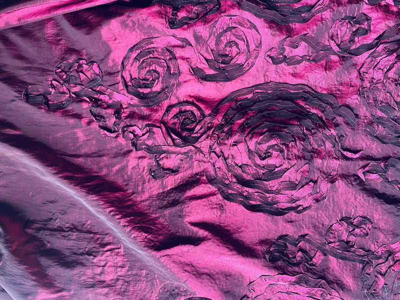 App Deal: Duchess Stefanie Embroidered Floral “Faux Silk” Fabric Magenta Iridescence