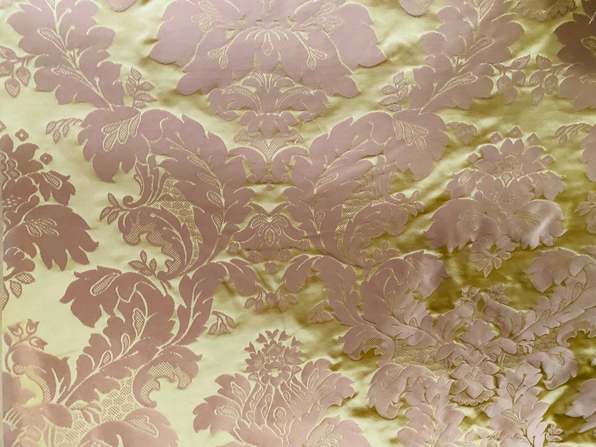 NEW! Princess Branda 100% Silk Satin Novelty Jacquard Damask Fabric- Pink and Gold - Fancy Styles Fabric Pierre Frey Lee Jofa Brunschwig & Fils