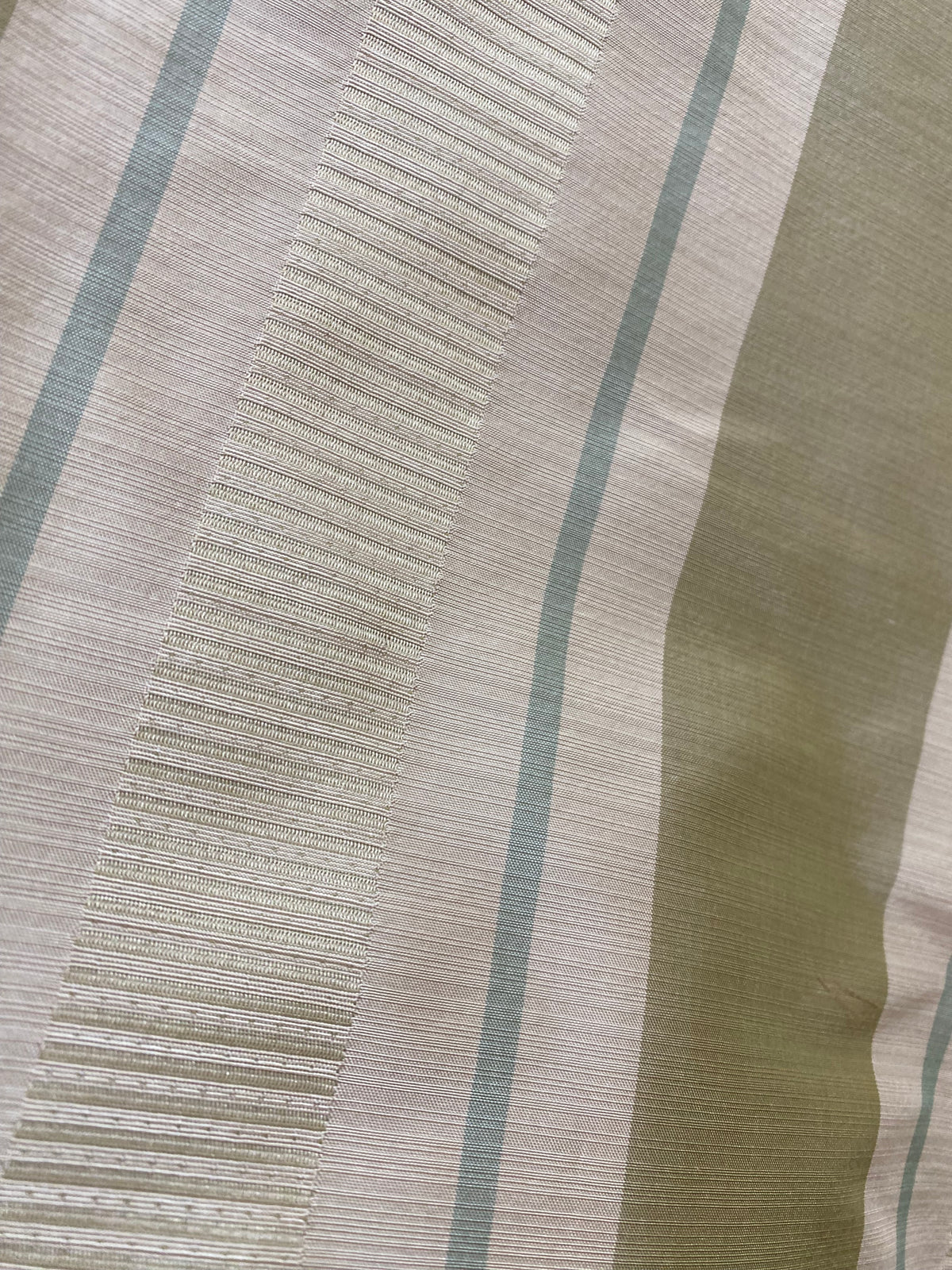 NEW Queen Sherrice 100% Silk Dupioni Ribbon Stripes Fabric - Pistachio Green and Cream with Sea Foam Blue Pinstripe - Fancy Styles Fabric Pierre Frey Lee Jofa Brunschwig & Fils