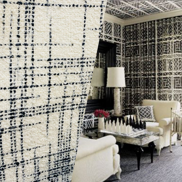 NEW Count York Designer Heavyweight Boucle Upholstery Fabric in White and Black Plaid Melange - Fancy Styles Fabric Pierre Frey Lee Jofa Brunschwig & Fils