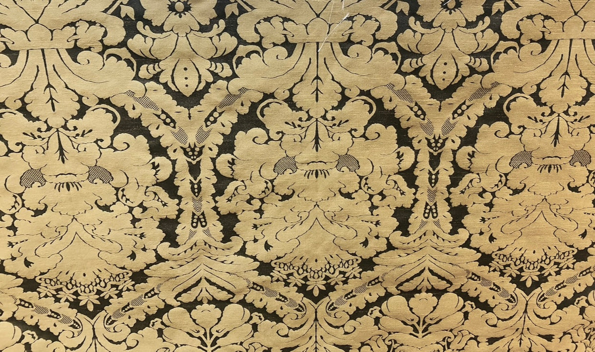 NEW King St John Designer Damask Drapery Satin Fabric - Black Gold- Decorating - Fancy Styles Fabric Pierre Frey Lee Jofa Brunschwig & Fils