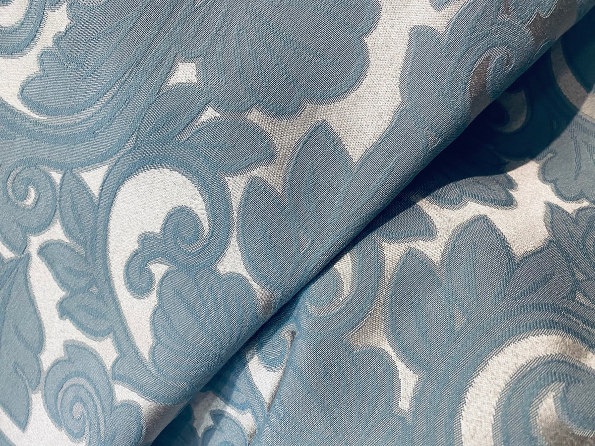 NEW King Belmar Antique Inspired Eggshell Silver Blue Satin Floral Upholstery Fabric - Fancy Styles Fabric Pierre Frey Lee Jofa Brunschwig & Fils