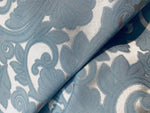 NEW King Belmar Antique Inspired Eggshell Silver Blue Satin Floral Upholstery Fabric