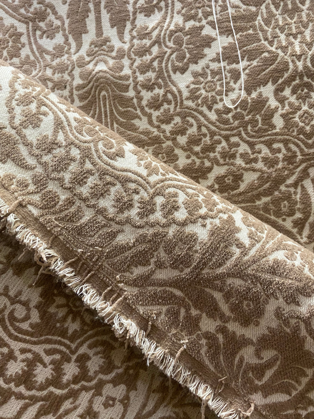 NEW! Prince Teffler - Designer Italian Venetian Burnout Damask Cut Velvet Taupe Fabric Upholstery - Fancy Styles Fabric Pierre Frey Lee Jofa Brunschwig & Fils