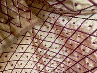 NEW Duchess Dorta 100% Silk Dupioni Embroidered Diamond Dot Motif Cream White and Burgundy Red - Fancy Styles Fabric Pierre Frey Lee Jofa Brunschwig & Fils