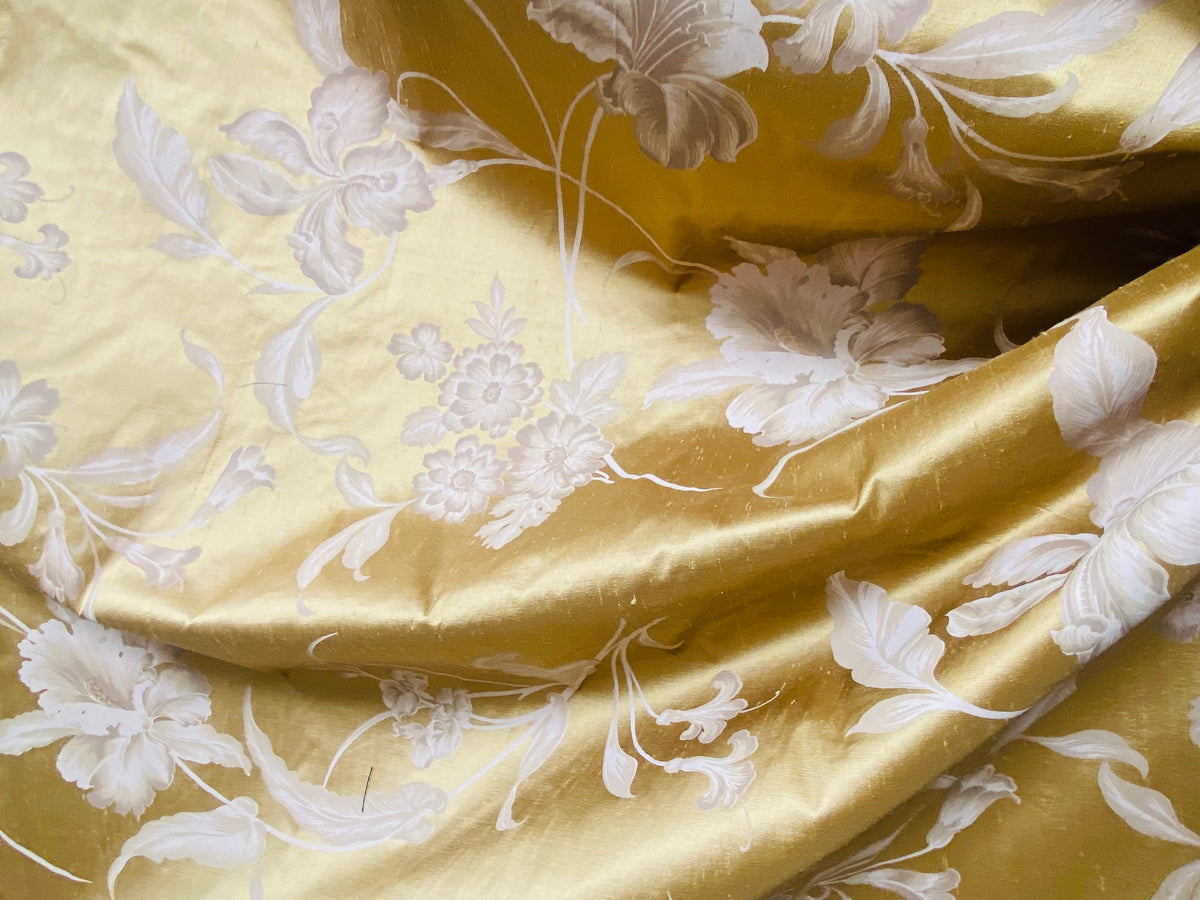NEW! Princess Tafita 100% Silk Dupioni Novelty Drapery Fabric with a Printed Floral Motif - Fancy Styles Fabric Pierre Frey Lee Jofa Brunschwig & Fils