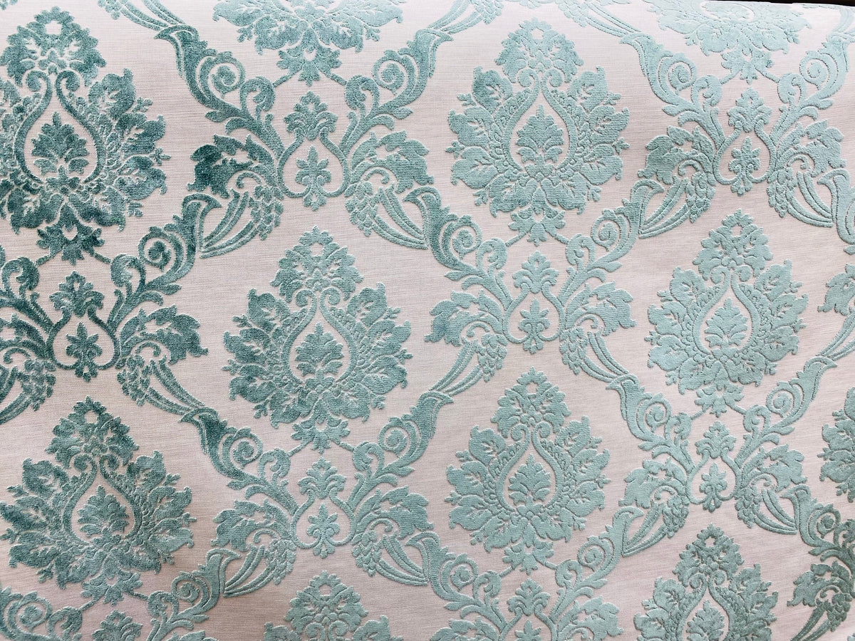 NEW Duke Raphael Designer Velvet Chenille Burnout Medallion Upholstery Fabric - French Blue - Fancy Styles Fabric Pierre Frey Lee Jofa Brunschwig & Fils