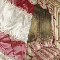 NEW Back in Stock! Queen Kristen Embroidered 100% Silk Taffeta Icy Red and Champagne Stripes - Fancy Styles Fabric Pierre Frey Lee Jofa Brunschwig & Fils