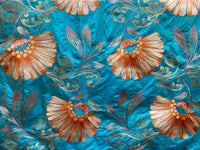 NEW Queen Monique Novelty Floral Embroidered 100% Silk Fabric in Turquoise - Fancy Styles Fabric Pierre Frey Lee Jofa Brunschwig & Fils