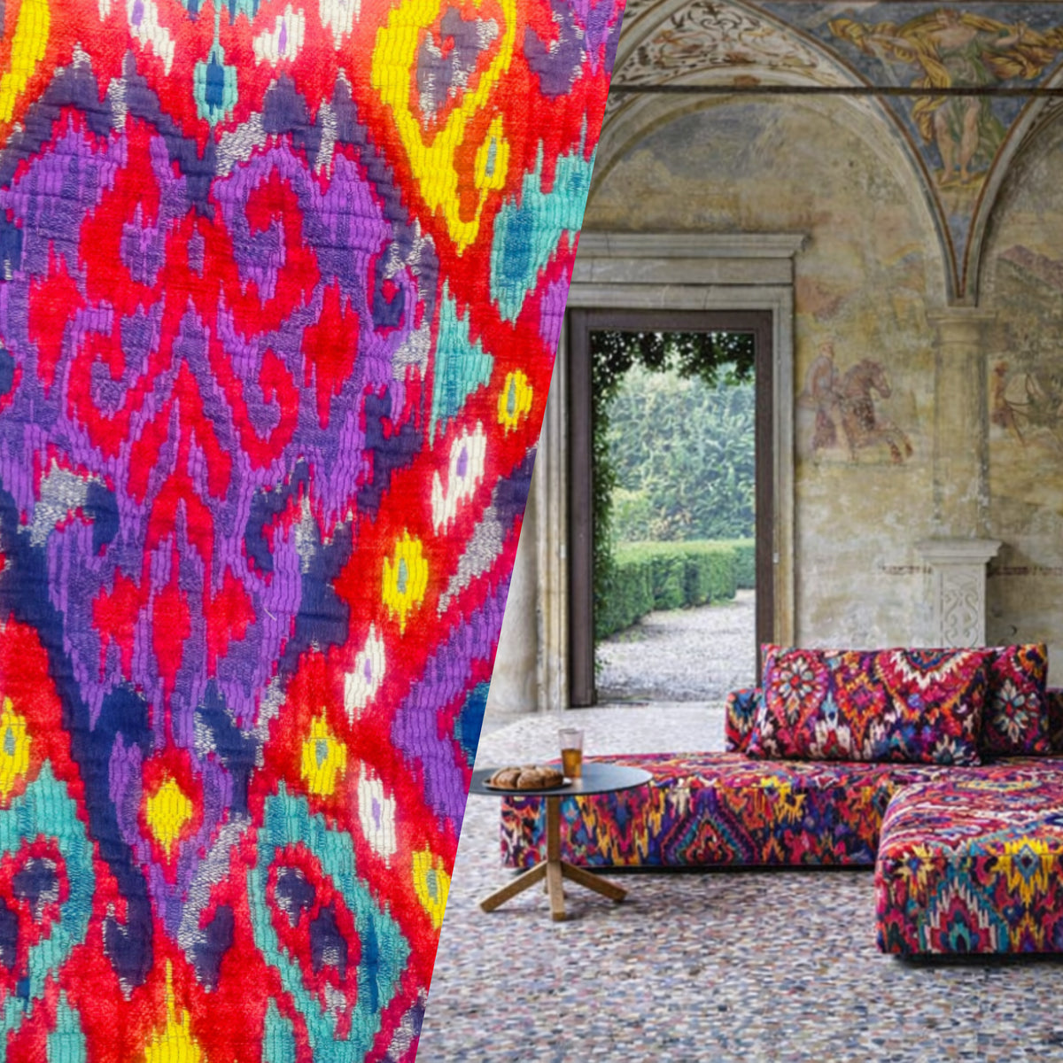 NEW Queen Shila Upholstery Tribal Velvet "Blanket" Fabric Imported from Italy - Red Purple Melange - Fancy Styles Fabric Pierre Frey Lee Jofa Brunschwig & Fils