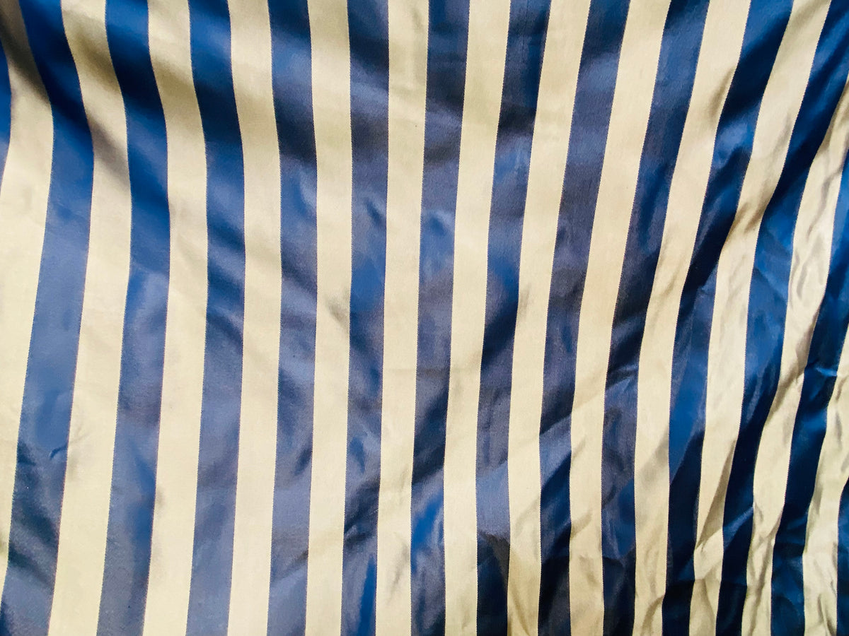 NEW! Prince Pendleton 100% Silk Taffeta Novelty Drapery Fabric in 1” Stripe- Blue and Gold - Fancy Styles Fabric Pierre Frey Lee Jofa Brunschwig & Fils