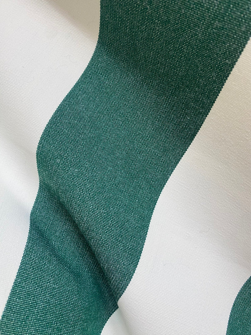NEW Lady Jacqueline Faded Polo Green Waterproof Decorating Fabric - 3” Green And White Stripes - Upholstery 55” Wide