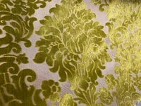 NEW! Princess Perma - LARGE REPEAT- Designer Italian Venetian Burnout Damask Velvet Yellow-Lime Chartreuse Fabric Upholstery - Fancy Styles Fabric Pierre Frey Lee Jofa Brunschwig & Fils