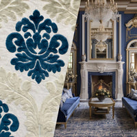 NEW! Emperor Julius Designer Italian Burnout Medallion Chenille Velvet Silver-Blue Light Grey Fabric Upholstery - Fancy Styles Fabric Pierre Frey Lee Jofa Brunschwig & Fils