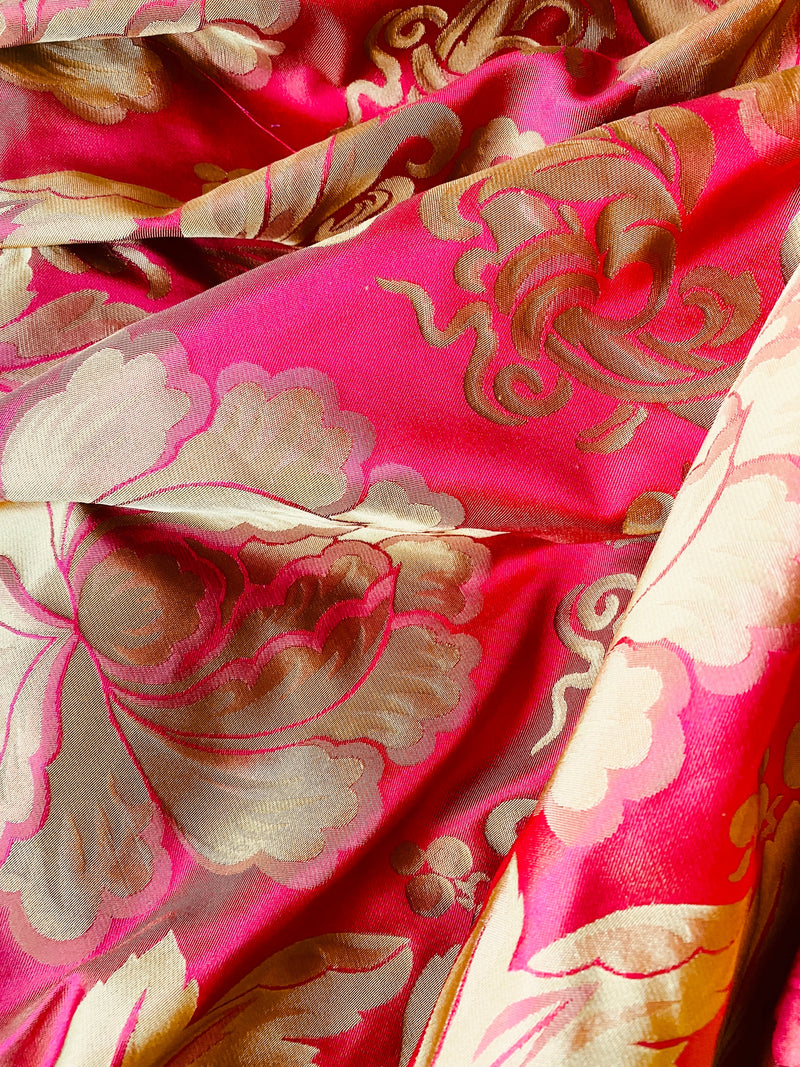 NEW SALE! Lord Mathis Designer 100% Silk Taffeta Damask Fabric - Tomato Red and Gold
