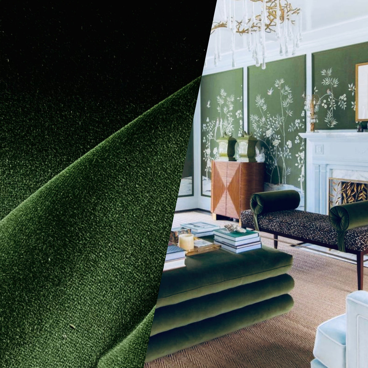 New Prince Oliver 100% Cotton made in Belgium Velvet Fabric in Central Park Green - Fancy Styles Fabric Pierre Frey Lee Jofa Brunschwig & Fils