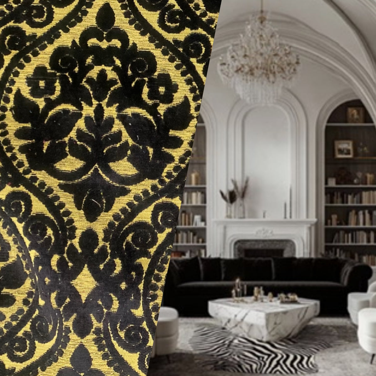 Sir Sanders Novelty Burnout Medallion Chenille Velvet Fabric - Black- Upholstery - Fancy Styles Fabric Pierre Frey Lee Jofa Brunschwig & Fils