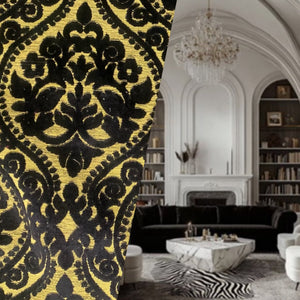 Sir Sanders Novelty Burnout Medallion Chenille Velvet Fabric - Black- Upholstery - Fancy Styles Fabric Pierre Frey Lee Jofa Brunschwig & Fils