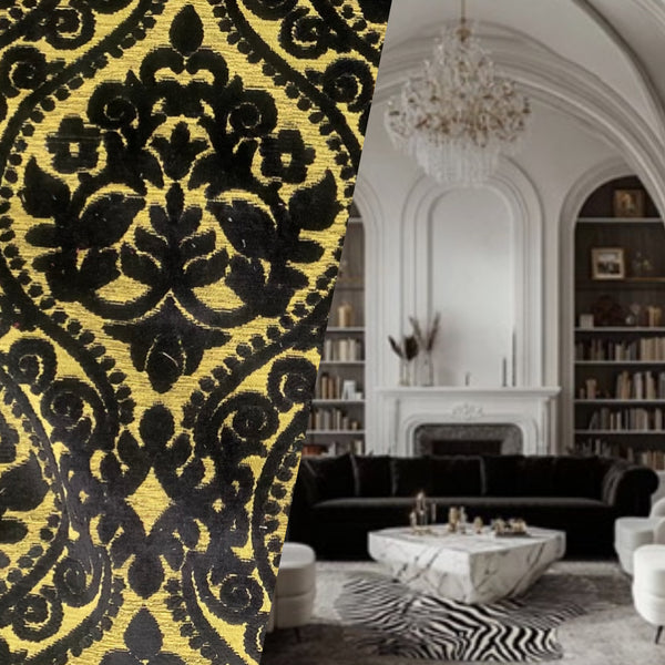 Sir Sanders Novelty Burnout Medallion Chenille Velvet Fabric - Black- Upholstery - Fancy Styles Fabric Pierre Frey Lee Jofa Brunschwig & Fils