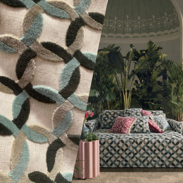 NEW! Prince Mekke - Designer Italian Venetian Burnout Geometric Cut Velvet Fabric Upholstery - Grey Blue - Fancy Styles Fabric Pierre Frey Lee Jofa Brunschwig & Fils